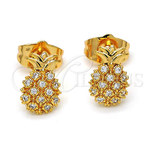 Gold Filled Ring — Stud Earring Pineapple Design with White Micro Pave — main product view — SKU 117613 | Oro Laminado anillo — Stud Earring Pineapple diseño with blanco Micro Pave — SKU 117613