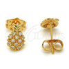 Oro Laminado Stud Earring, Gold Filled Style Pineapple Design, with White Micro Pave, Polished, Golden Finish, 02.310.0001