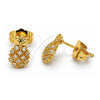 Oro Laminado Stud Earring, Gold Filled Style Pineapple Design, with White Micro Pave, Polished, Golden Finish, 02.310.0001