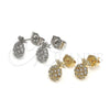 Oro Laminado Stud Earring, Gold Filled Style Pineapple Design, with White Micro Pave, Polished, Golden Finish, 02.310.0001