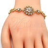 Oro Laminado Fancy Bracelet, Gold Filled Style Flower Design, with White Cubic Zirconia, Polished, Golden Finish, 03.205.0029.07 (09 MM Thickness, 7 Inches Length)