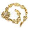 Oro Laminado Fancy Bracelet, Gold Filled Style Flower Design, with White Cubic Zirconia, Polished, Golden for wholesale, additional product view 5