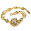 Oro Laminado Fancy Bracelet, Gold Filled Style Flower Design, with White Cubic Zirconia, Polished, Golden Finish, 03.205.0029.07 (09 MM Thickness, 7 Inches Length)