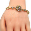Oro Laminado Fancy Bracelet, Gold Filled Style Flower Design, with Multicolor Cubic Zirconia, Polished, Golden Finish, 03.205.0029.1.07 (09 MM Thickness, 7 Inches Length)