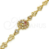 Oro Laminado Fancy Bracelet, Gold Filled Style Flower Design, with Multicolor Cubic Zirconia, Polished, Golden Finish, 03.205.0029.1.07 (09 MM Thickness, 7 Inches Length)