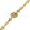 Oro Laminado Fancy Bracelet, Gold Filled Style Flower Design, with Multicolor Cubic Zirconia, Polished, Golden Finish, 03.205.0029.1.07 (09 MM Thickness, 7 Inches Length)