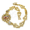 Oro Laminado Fancy Bracelet, Gold Filled Style Flower Design, with Multicolor Cubic Zirconia, Polished, Golden Finish, 03.205.0029.1.07 (09 MM Thickness, 7 Inches Length)