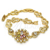 Oro Laminado Fancy Bracelet, Gold Filled Style Flower Design, with Multicolor Cubic Zirconia, Polished, Golden Finish, 03.205.0029.1.07 (09 MM Thickness, 7 Inches Length)
