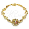 Oro Laminado Fancy Bracelet, Gold Filled Style Flower Design, with Multicolor Cubic Zirconia, Polished, Golden Finish, 03.205.0029.1.07 (09 MM Thickness, 7 Inches Length)
