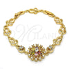 Oro Laminado Fancy Bracelet, Gold Filled Style Flower Design, with Multicolor Cubic Zirconia, Polished, Golden Finish, 03.205.0029.1.07 (09 MM Thickness, 7 Inches Length)