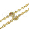Oro Laminado Fancy Bracelet, Gold Filled Style Flower Design, with Multicolor Cubic Zirconia, Polished, Golden Finish, 03.205.0029.1.07 (09 MM Thickness, 7 Inches Length)