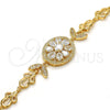 Oro Laminado Fancy Bracelet, Gold Filled Style Flower Design, with White Cubic Zirconia, Polished, Golden Finish, 03.205.0030.07 (09 MM Thickness, 7 Inches Length)