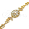 Oro Laminado Fancy Bracelet, Gold Filled Style Flower Design, with White Cubic Zirconia, Polished, Golden Finish, 03.205.0030.07 (09 MM Thickness, 7 Inches Length)