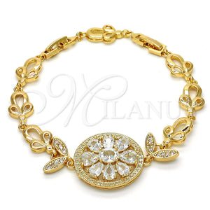 Gold Filled Bracelet — Fancy Bracelet Flower Design with White Cubic Zirconia — main product view — SKU 117621 | Oro Laminado brazalete — elegante Bracelet flor diseño with blanco Cubic Zirconia — SKU 117621
