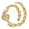 Oro Laminado Fancy Bracelet, Gold Filled Style Flower and Leaf Design, with White Cubic Zirconia, Polished for wholesale, additional product view 5