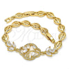 Oro Laminado Fancy Bracelet, Gold Filled Style Flower and Leaf Design, with White Cubic Zirconia, Polished for wholesale, additional product view 6