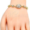 Oro Laminado Fancy Bracelet, Gold Filled Style Flower Design, with White Cubic Zirconia, Polished, Golden for wholesale, additional product view 3