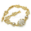 Oro Laminado Fancy Bracelet, Gold Filled Style Flower Design, with White Cubic Zirconia, Polished, Golden for wholesale, additional product view 6