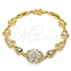 Gold Filled Bracelet — Fancy Bracelet Flower Design with White Cubic Zirconia — main product view — SKU 117631 | Oro Laminado brazalete — elegante Bracelet flor diseño with blanco Cubic Zirconia — SKU 117631