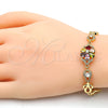 Oro Laminado Fancy Bracelet, Gold Filled Style Flower Design, with Multicolor Cubic Zirconia, Polished, Golden Finish, 03.205.0035.1.07 (09 MM Thickness, 7 Inches Length)