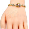 Oro Laminado Fancy Bracelet, Gold Filled Style Flower Design, with Multicolor Cubic Zirconia, Polished, Golden Finish, 03.205.0035.1.07 (09 MM Thickness, 7 Inches Length)