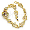 Oro Laminado Fancy Bracelet, Gold Filled Style Flower Design, with Multicolor Cubic Zirconia, Polished, Golden Finish, 03.205.0035.1.07 (09 MM Thickness, 7 Inches Length)