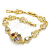Oro Laminado Fancy Bracelet, Gold Filled Style Flower Design, with Multicolor Cubic Zirconia, Polished, Golden Finish, 03.205.0035.1.07 (09 MM Thickness, 7 Inches Length)