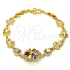 Oro Laminado Fancy Bracelet, Gold Filled Style Flower Design, with Multicolor Cubic Zirconia, Polished, Golden Finish, 03.205.0035.1.07 (09 MM Thickness, 7 Inches Length)