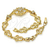 Oro Laminado Fancy Bracelet, Gold Filled Style with White Cubic Zirconia, Polished, Golden Finish, 03.205.0036.07 (09 MM Thickness, 7 Inches Length)