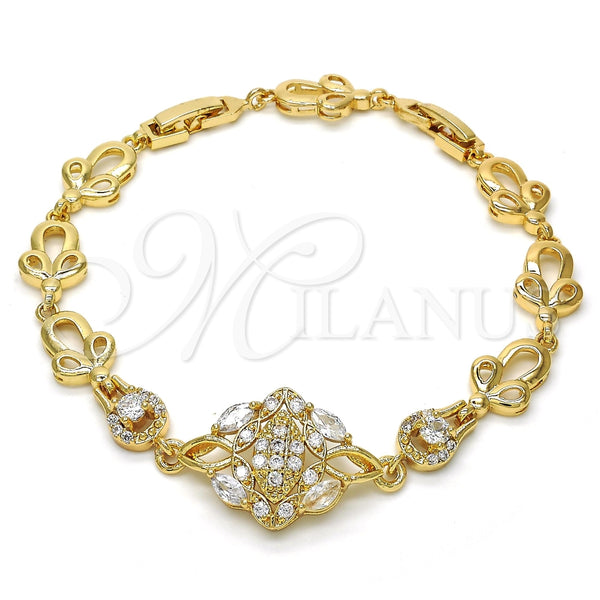 Oro Laminado Fancy Bracelet, Gold Filled Style with White Cubic Zirconia, Polished, Golden Finish for wholesale, main product view