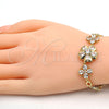 Oro Laminado Fancy Bracelet, Gold Filled Style Flower Design, with White Cubic Zirconia, Polished, Golden Finish, 03.205.0037.07 (05 MM Thickness, 7 Inches Length)