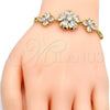 Oro Laminado Fancy Bracelet, Gold Filled Style Flower Design, with White Cubic Zirconia, Polished, Golden Finish, 03.205.0037.07 (05 MM Thickness, 7 Inches Length)
