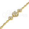 Oro Laminado Fancy Bracelet, Gold Filled Style Flower Design, with White Cubic Zirconia, Polished, Golden Finish, 03.205.0037.07 (05 MM Thickness, 7 Inches Length)