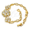 Oro Laminado Fancy Bracelet, Gold Filled Style Flower Design, with White Cubic Zirconia, Polished, Golden Finish, 03.205.0037.07 (05 MM Thickness, 7 Inches Length)
