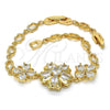 Oro Laminado Fancy Bracelet, Gold Filled Style Flower Design, with White Cubic Zirconia, Polished, Golden for wholesale, additional product view 6
