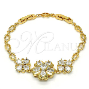 Gold Filled Bracelet — Fancy Bracelet Flower Design with White Cubic Zirconia — main product view — SKU 117636 | Oro Laminado brazalete — elegante Bracelet flor diseño with blanco Cubic Zirconia — SKU 117636
