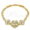 Oro Laminado Fancy Bracelet, Gold Filled Style Flower Design, with White Cubic Zirconia, Polished, Golden Finish, 03.205.0037.07 (05 MM Thickness, 7 Inches Length)