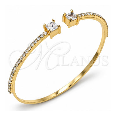 Oro Laminado Individual Bangle, Gold Filled Style with White Cubic Zirconia and White Crystal, Polished, Golden Finish, 07.193.0017 (02 MM Thickness, One size fits all)