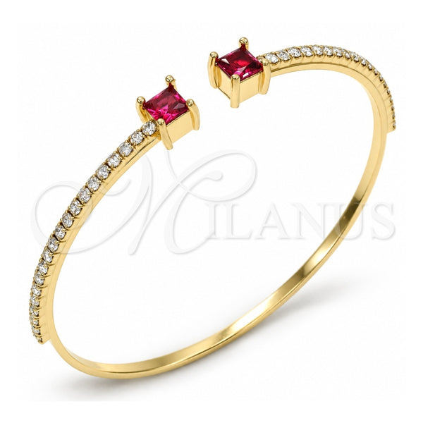 Oro Laminado Individual Bangle, Gold Filled Style with Garnet Cubic Zirconia and White Crystal, Polished, Golden Finish, 07.193.0017.1 (02 MM Thickness, One size fits all)