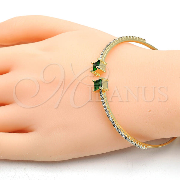 Gold Filled Jewelry — Individual Bangle with Green Cubic Zirconia and White — main product view — SKU 117675 | Oro Laminado joyería — Individual Bangle with Green Cubic Zirconia and blanco — SKU 117675