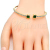 Oro Laminado Individual Bangle, Gold Filled Style with Green Cubic Zirconia and White Crystal, Polished, Golden Finish, 07.193.0017.3 (02 MM Thickness, One size fits all)