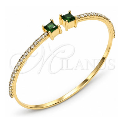 Oro Laminado Individual Bangle, Gold Filled Style with Green Cubic Zirconia and White Crystal, Polished, Golden Finish, 07.193.0017.3 (02 MM Thickness, One size fits all)