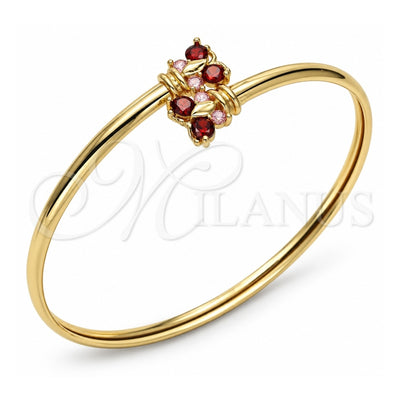 Oro Laminado Individual Bangle, Gold Filled Style Butterfly Design, with Garnet and Pink Cubic Zirconia, Polished, Golden Finish, 07.193.0018 (04 MM Thickness, One size fits all)