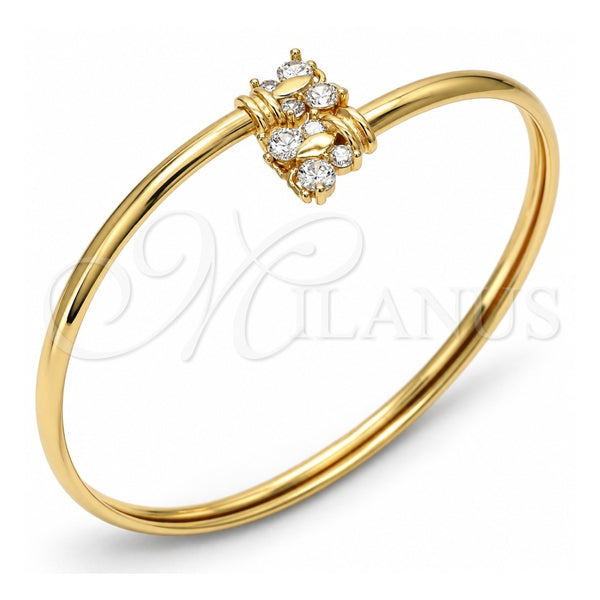 Oro Laminado Individual Bangle, Gold Filled Style Butterfly Design, with White Cubic Zirconia, Polished, Golden Finish, 07.193.0018.1 (04 MM Thickness, One size fits all)