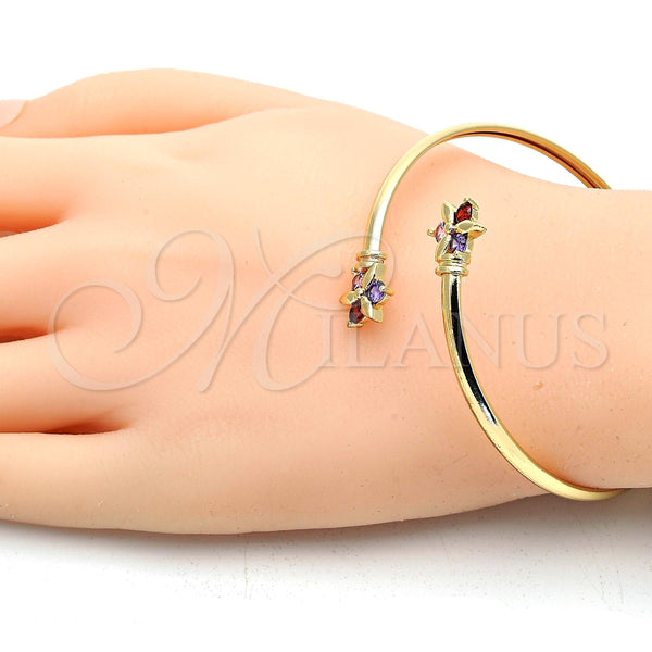 Gold Filled Jewelry — Individual Bangle Flower Design with Multicolor Cubic Zirconia — alternate product view — SKU 117678 | Oro Laminado joyería — Individual Bangle flor diseño with Multicolor Cubic Zirconia — SKU 117678