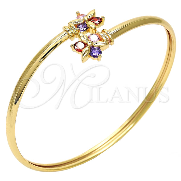 Gold Filled Jewelry — Individual Bangle Flower Design with Multicolor Cubic Zirconia — main product view — SKU 117678 | Oro Laminado joyería — Individual Bangle flor diseño with Multicolor Cubic Zirconia — SKU 117678