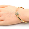 Oro Laminado Individual Bangle, Gold Filled Style Flower Design, with White Cubic Zirconia, Polished, Golden Finish, 07.193.0019.1 (04 MM Thickness, One size fits all)