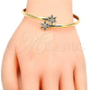 Oro Laminado Individual Bangle, Gold Filled Style Flower Design, with White Cubic Zirconia, Polished, Golden Finish, 07.193.0019.1 (04 MM Thickness, One size fits all)