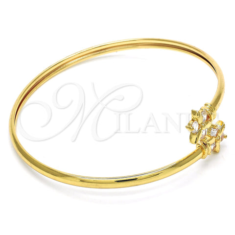 Oro Laminado Individual Bangle, Gold Filled Style Flower Design, with White Cubic Zirconia, Polished, Golden Finish, 07.193.0019.1 (04 MM Thickness, One size fits all)