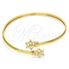 Oro Laminado Individual Bangle, Gold Filled Style Flower Design, with White Cubic Zirconia, Polished, Golden Finish, 07.193.0019.1 (04 MM Thickness, One size fits all)